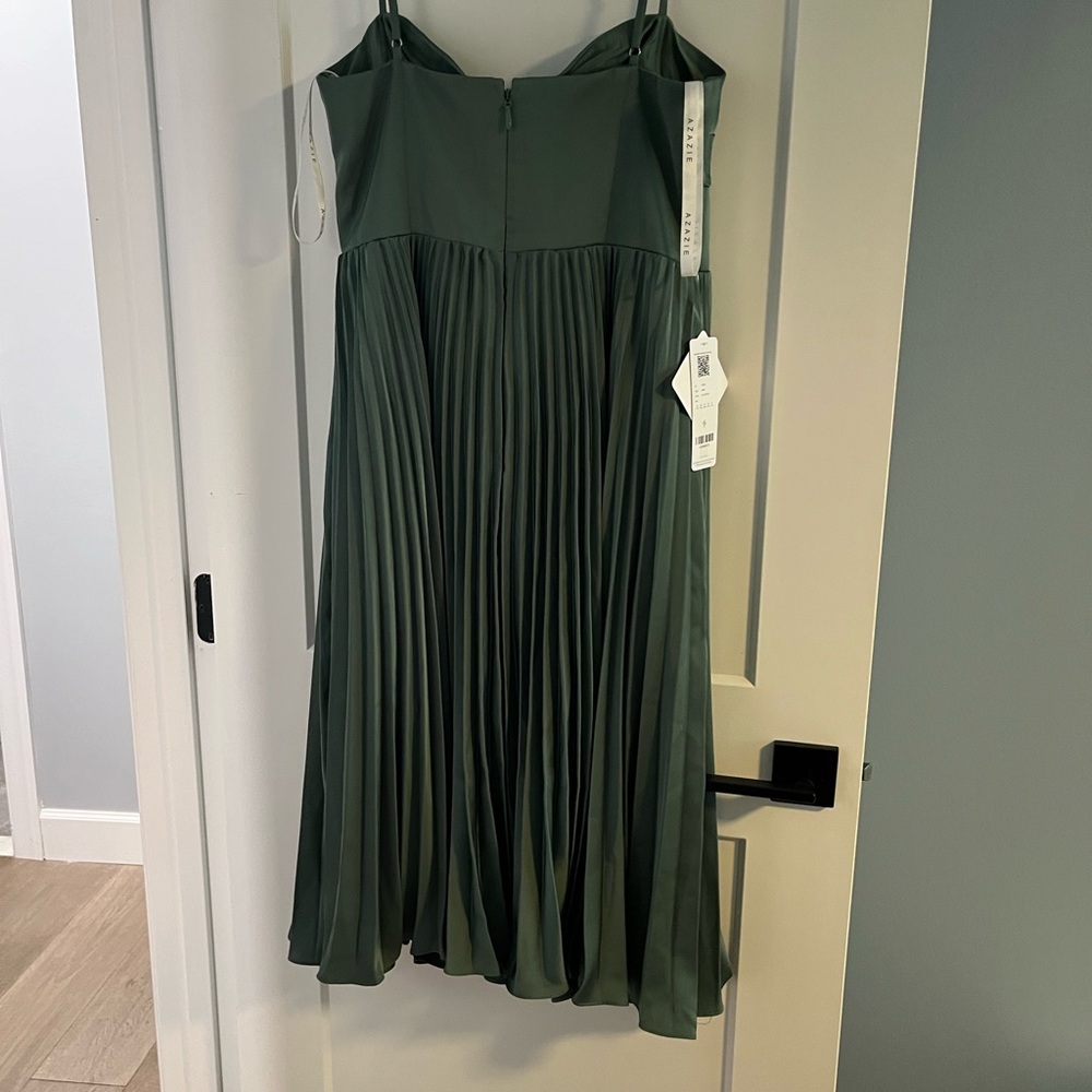 Azazie Forest Green Pleated Midi Dress - Picture 3 of 3